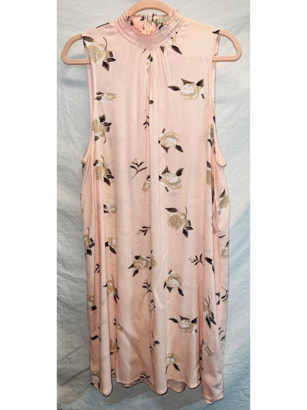 Charlie Paige XL Smocked Mock Neck floral Dress Peach Pink Bohemian summer